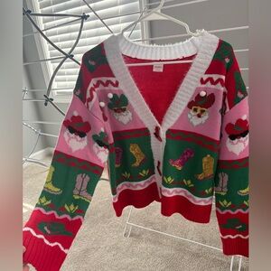 Festive Santa Women's Sweater - Red, Pink, Green